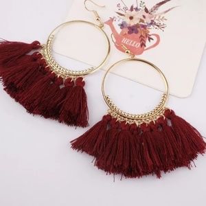 Wine Red Tassel Earring and Necklace set
